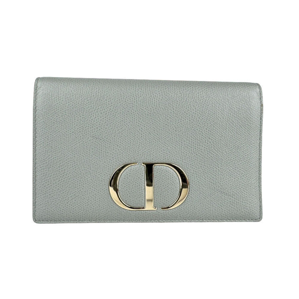 Christian Dior Belt Chain Wallet Montaigne Leather Shoulder Bag Gold Gray